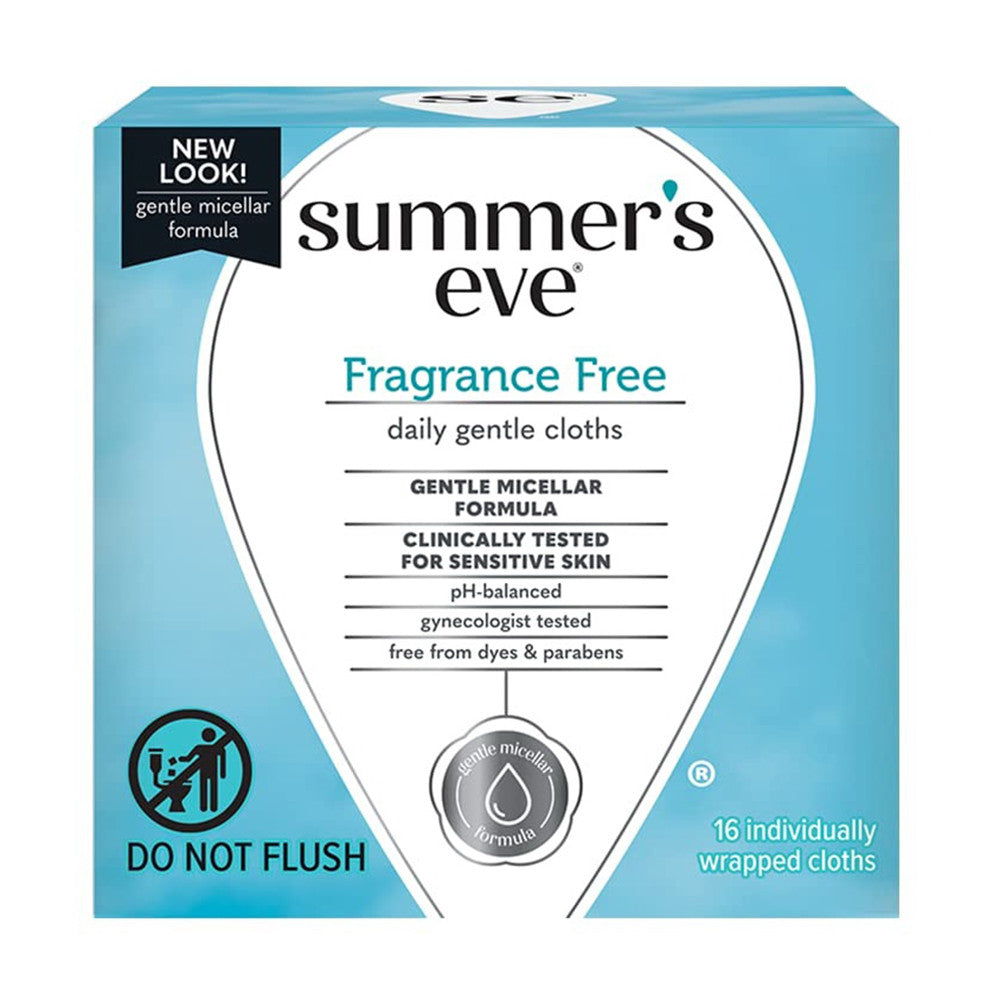 Summers Eve Fragrance Free Cleansing Cloths for On The Go, Sensitive Skin, 16 Ea